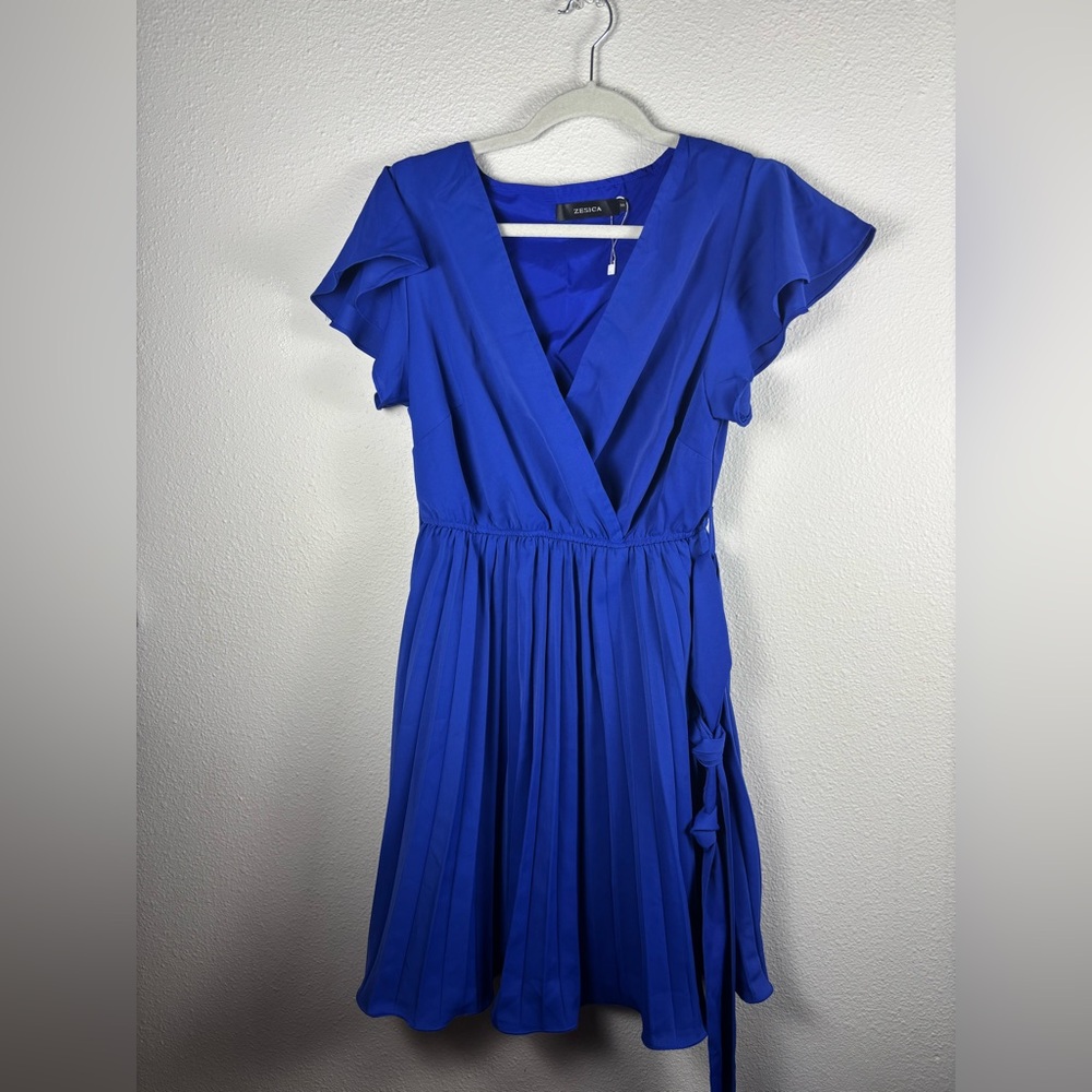Zesica Elegant Blue Midi Wrap Dress